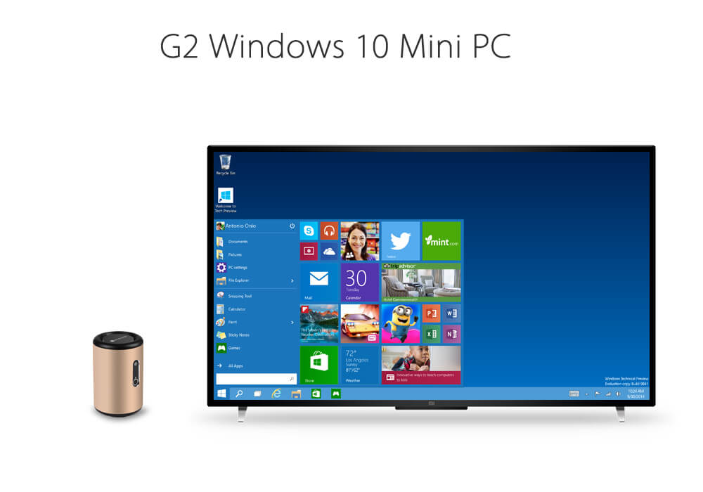 Intel Mini PC Windows 10, Quad Core CPU, Wi-Fi, 2MP Camera, Bluetooth 4.0 (Gold)