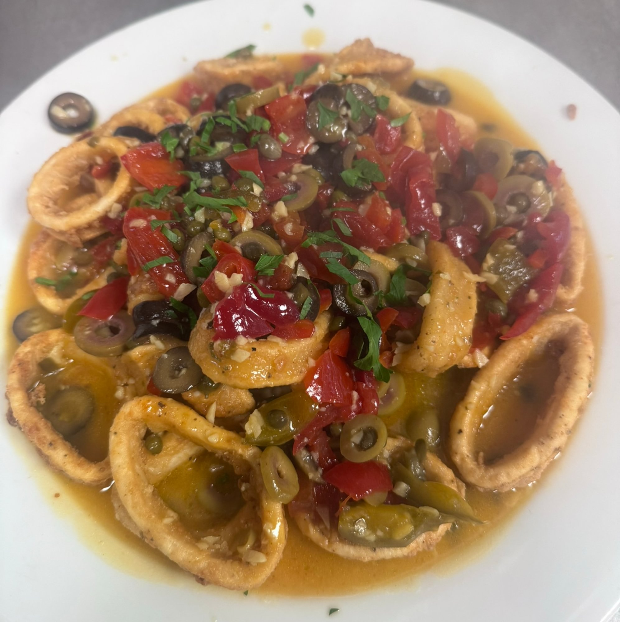 Fried Calamari with Cherry Peppers & Olives
