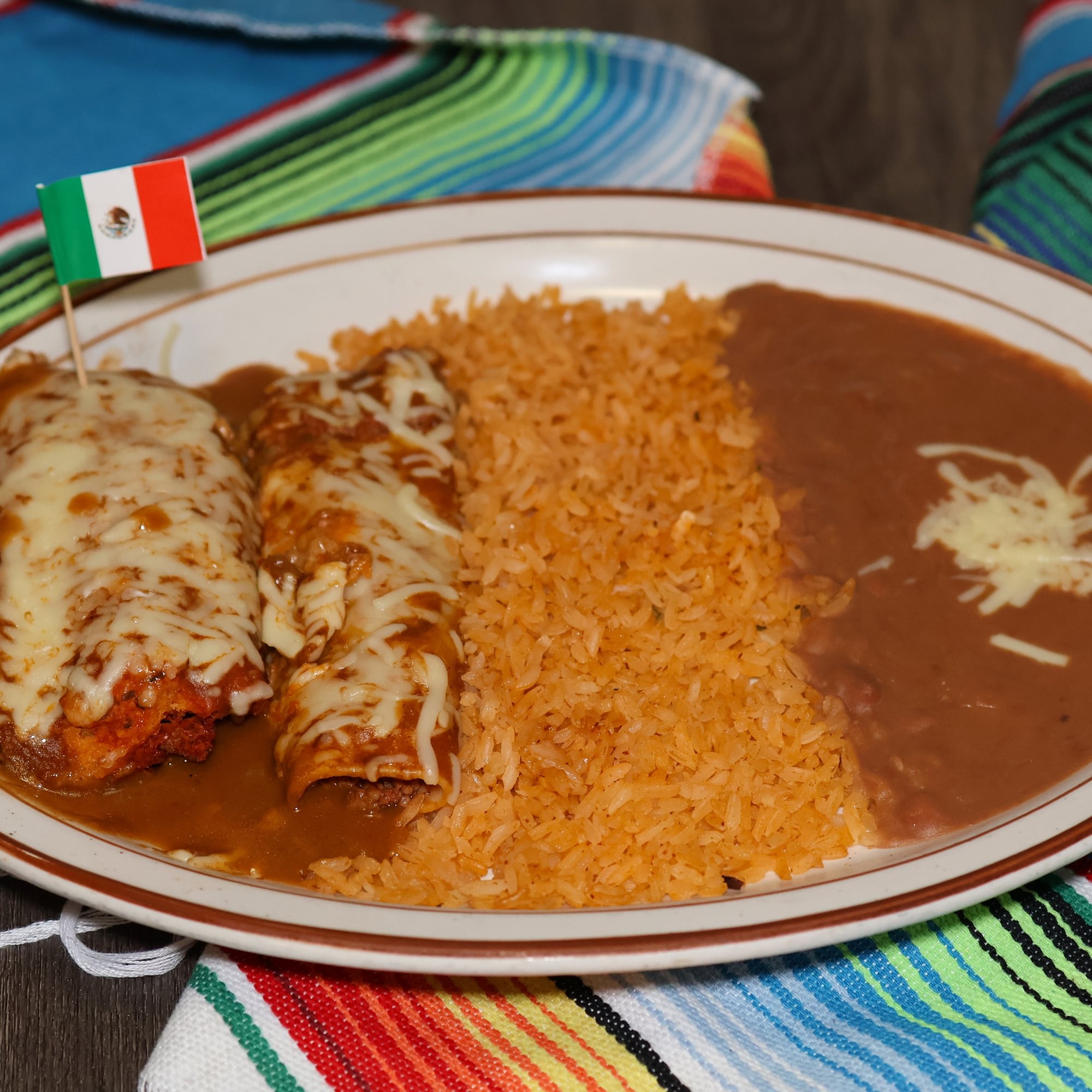 8. Enchilada, Tamale, Rice & Beans