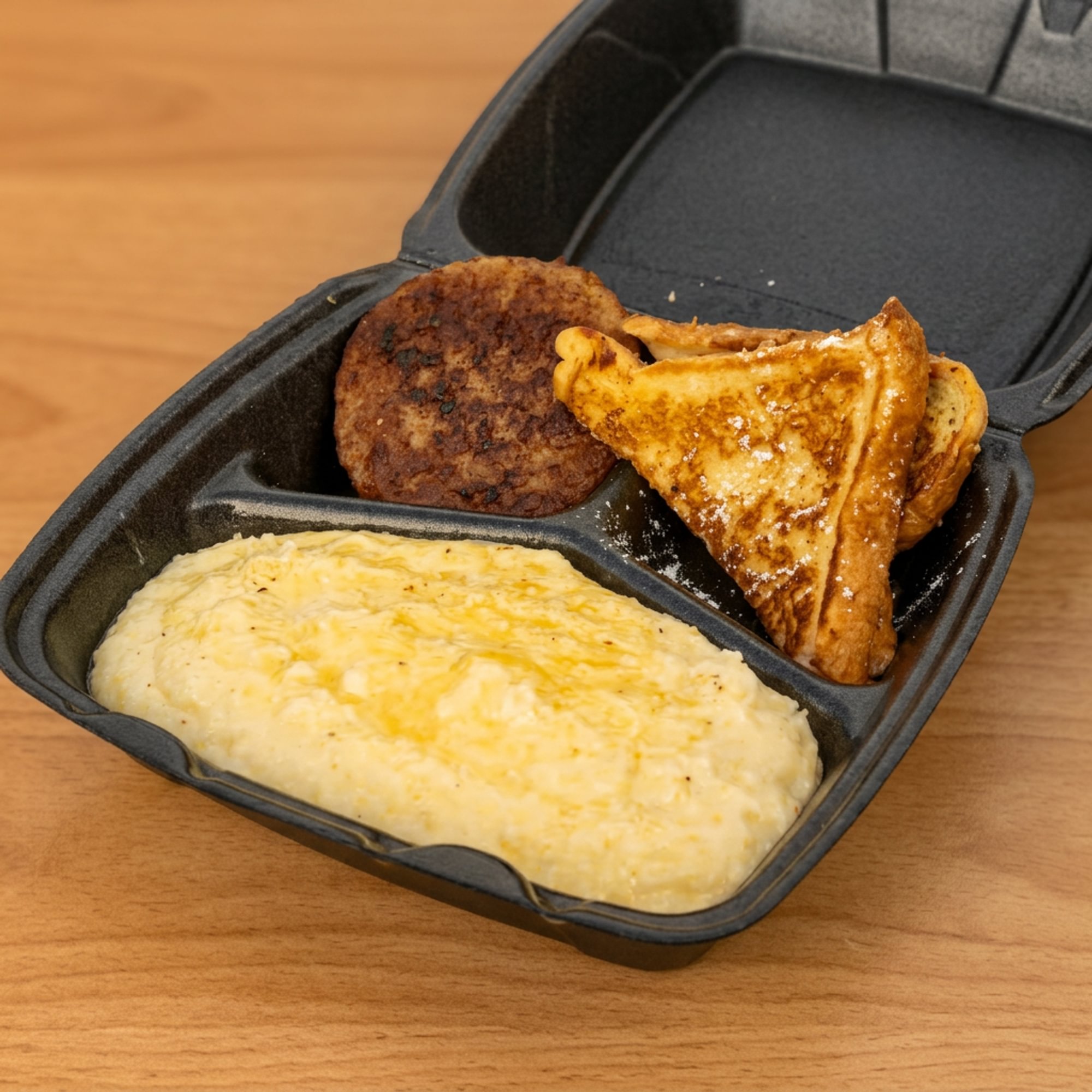 Southern Style Grits, Pan Sausage & French Toast