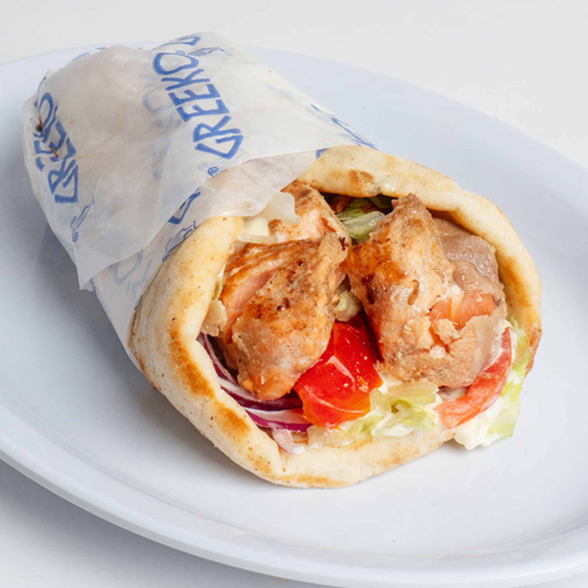 Salmon Souvlaki Pita