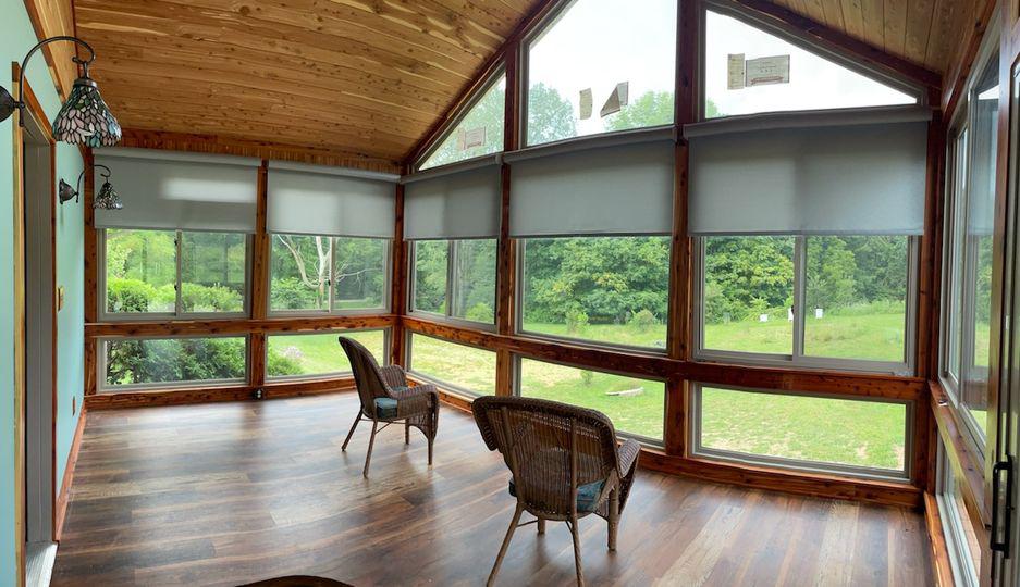 Sunrooms don't always have to be super sunny! Sometimes it pays to have a little shade. That's when you pull down our Roller Shades, just like in this beautiful Bainbridge sunroom!  BudgetBlindsPlainfieldIN  RollerShades  BainbridgeIN  FreeConsultation  WindowWednesday