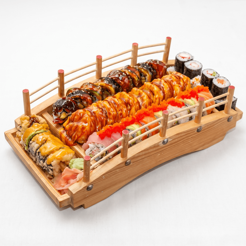Rainbow Roll, Dragon Roll, South Cali, California Roll, Fried Shrimp Tempura, Crab Roll