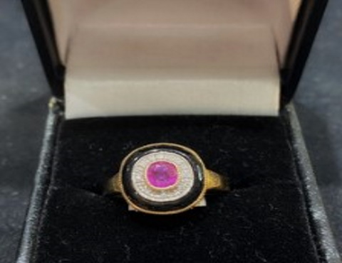 Art Deco Style Ruby Onxy And Diamond Ring