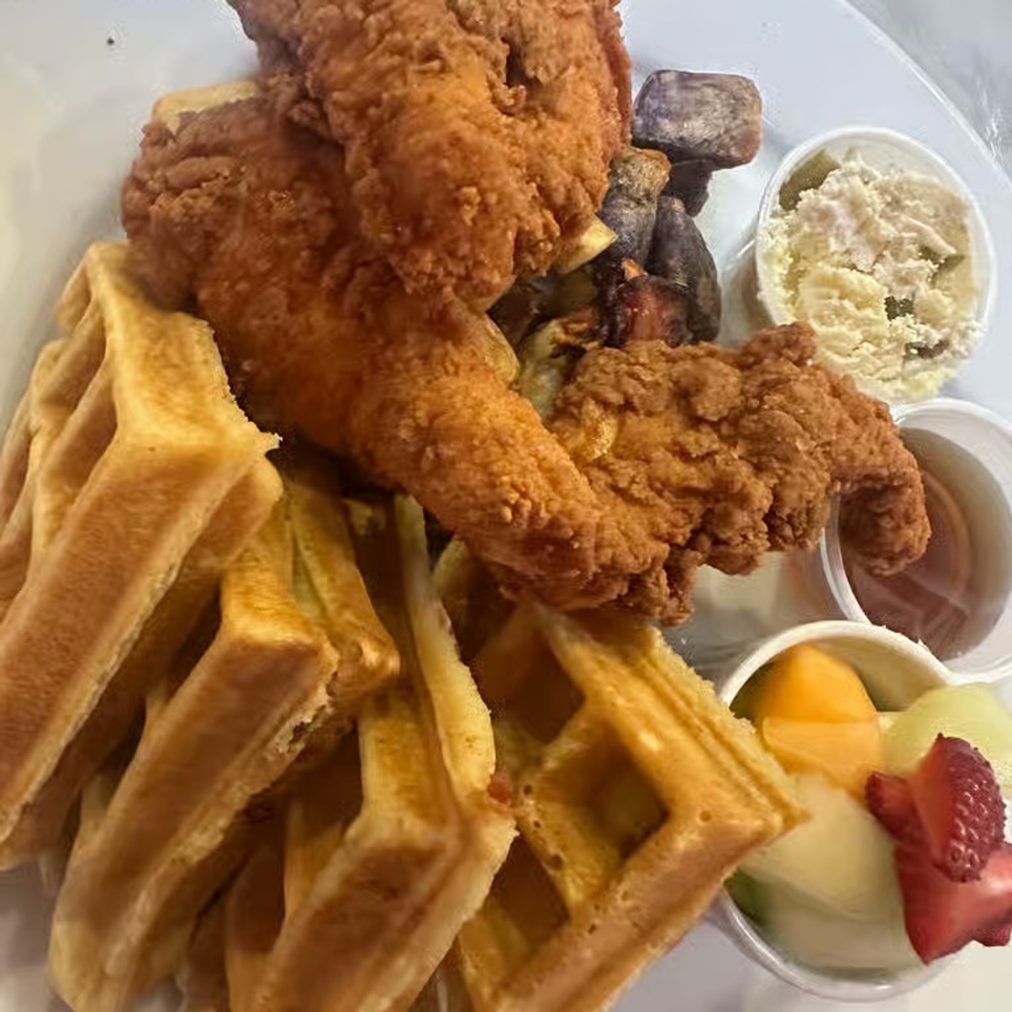 Southern fried chicken and waffles brunch
