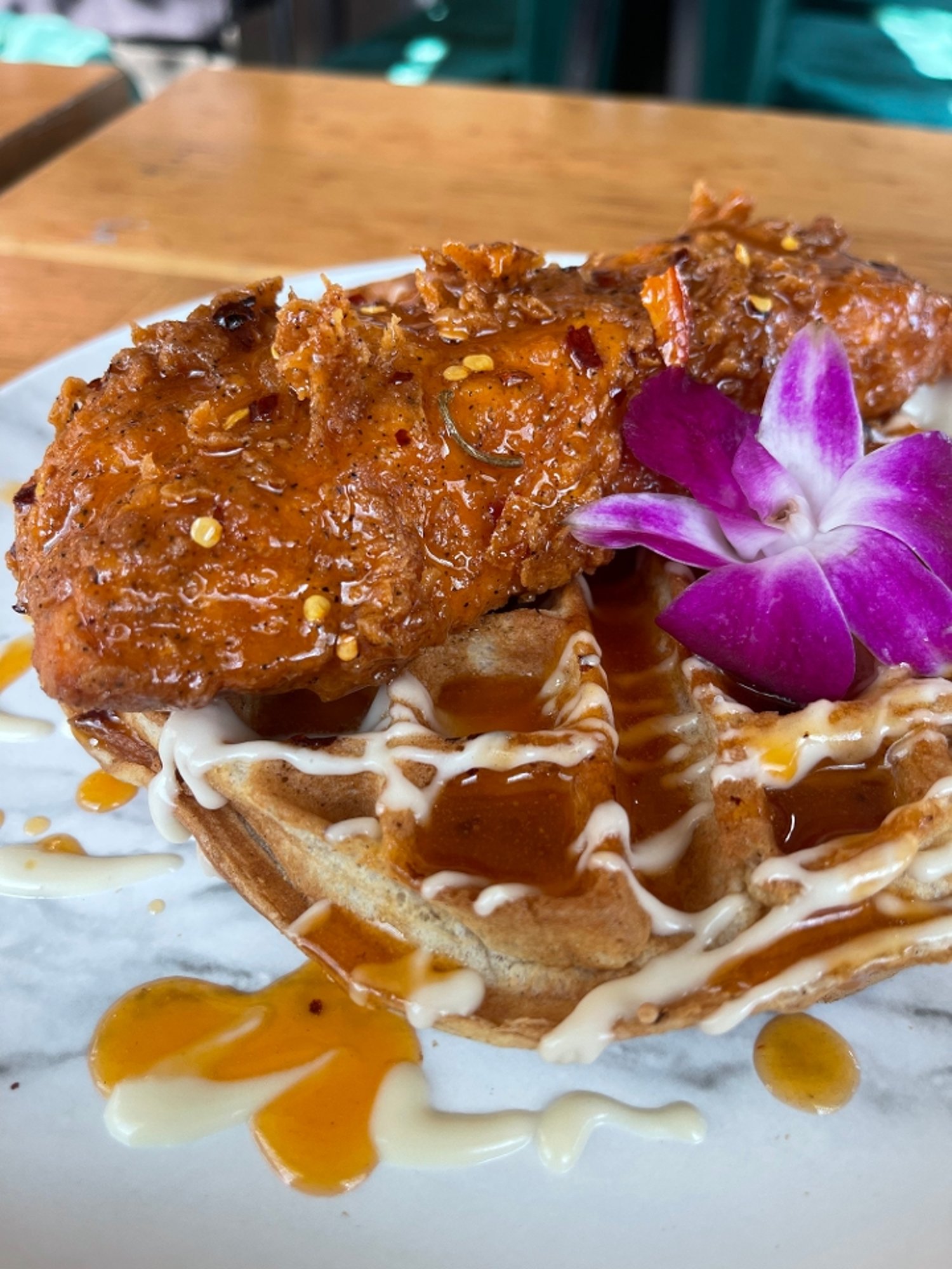HOT HONEY CRISPY SALMON & WAFFLES