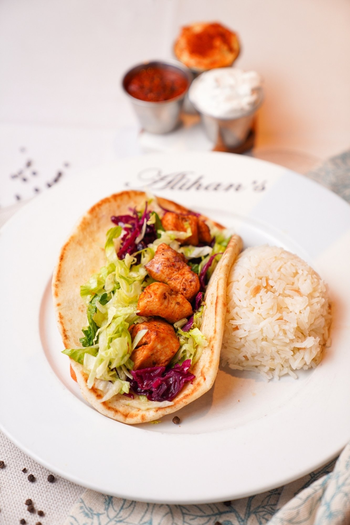 Lunch Chicken Shish, Pita, Salad