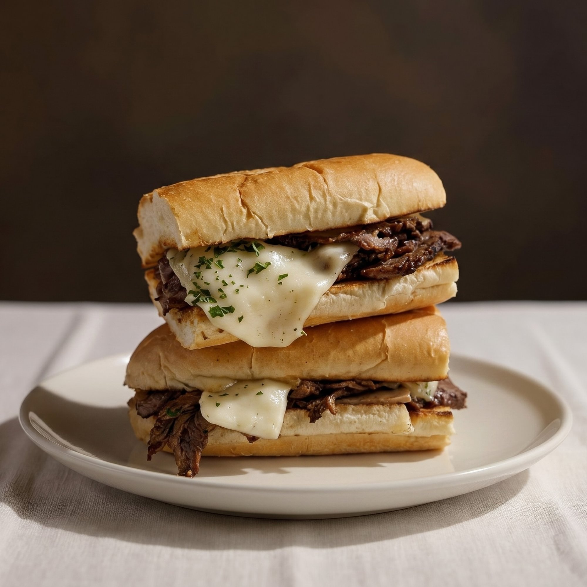 Hot Roast Beef, Mozzarella Cheese, and Gravy Sandwich