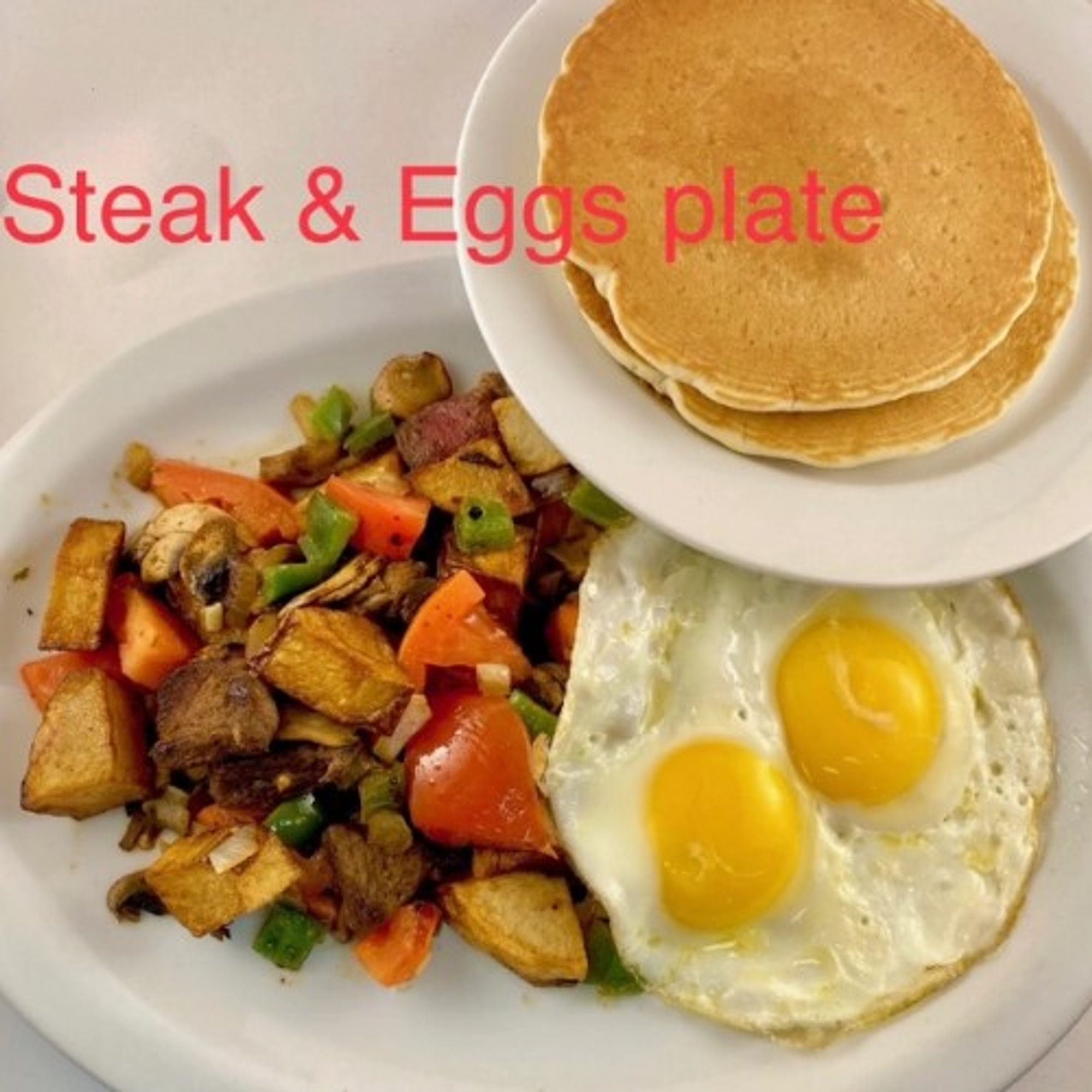 Steak and Eggs with 2 Pancakes