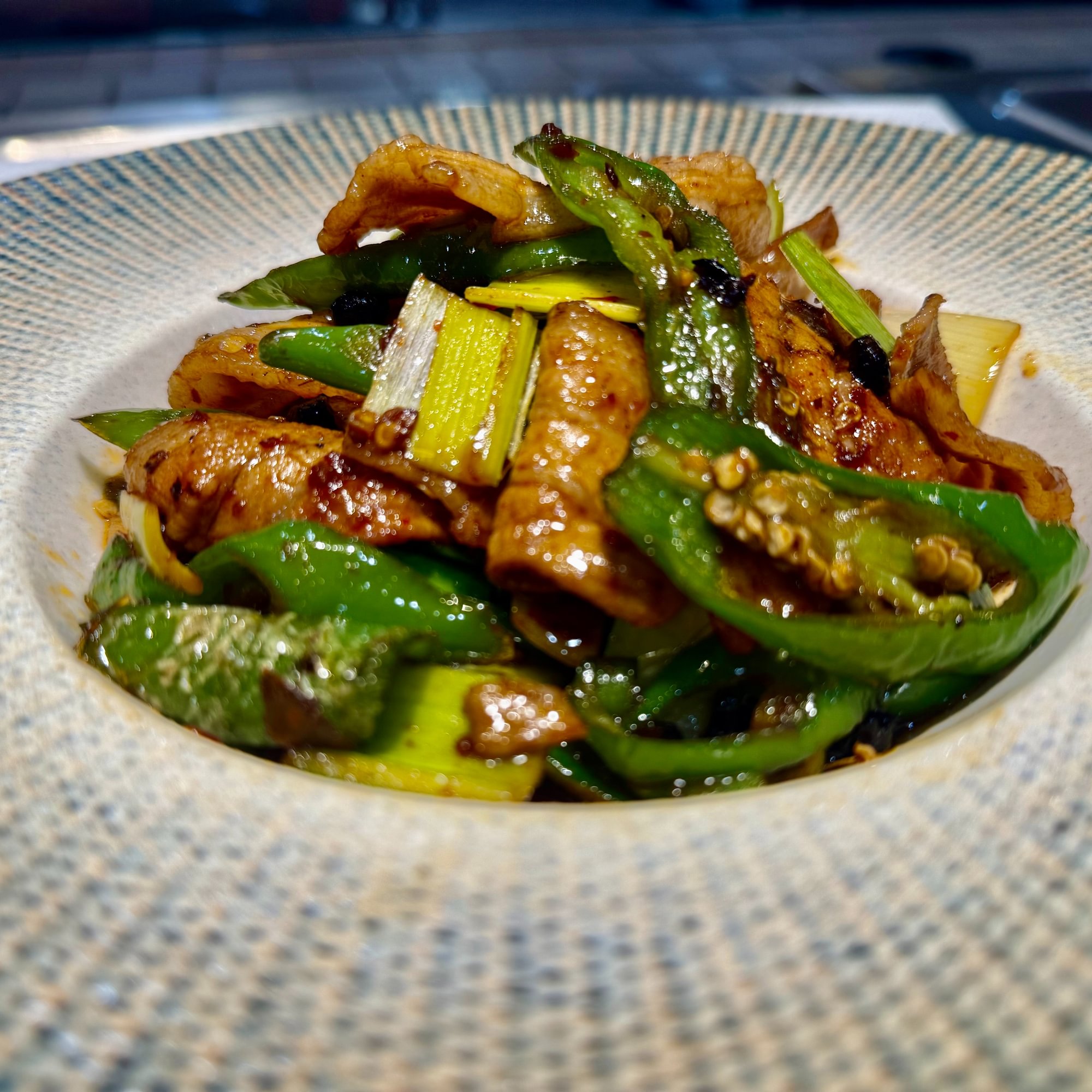 Pork with Garlic Leaf & Black Bean / 生爆盐煎肉
