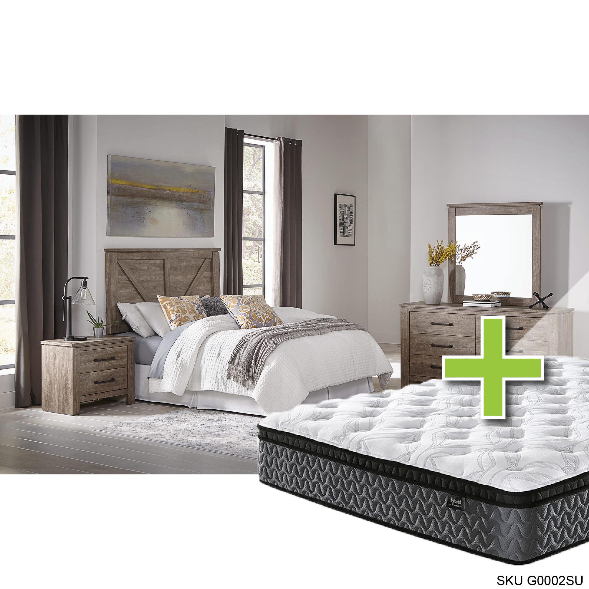 Queen Adorna Bed w/12" Highland Premium Pillow Top Plush Memory Foam Mattress & Dresser, Mirror, Nig