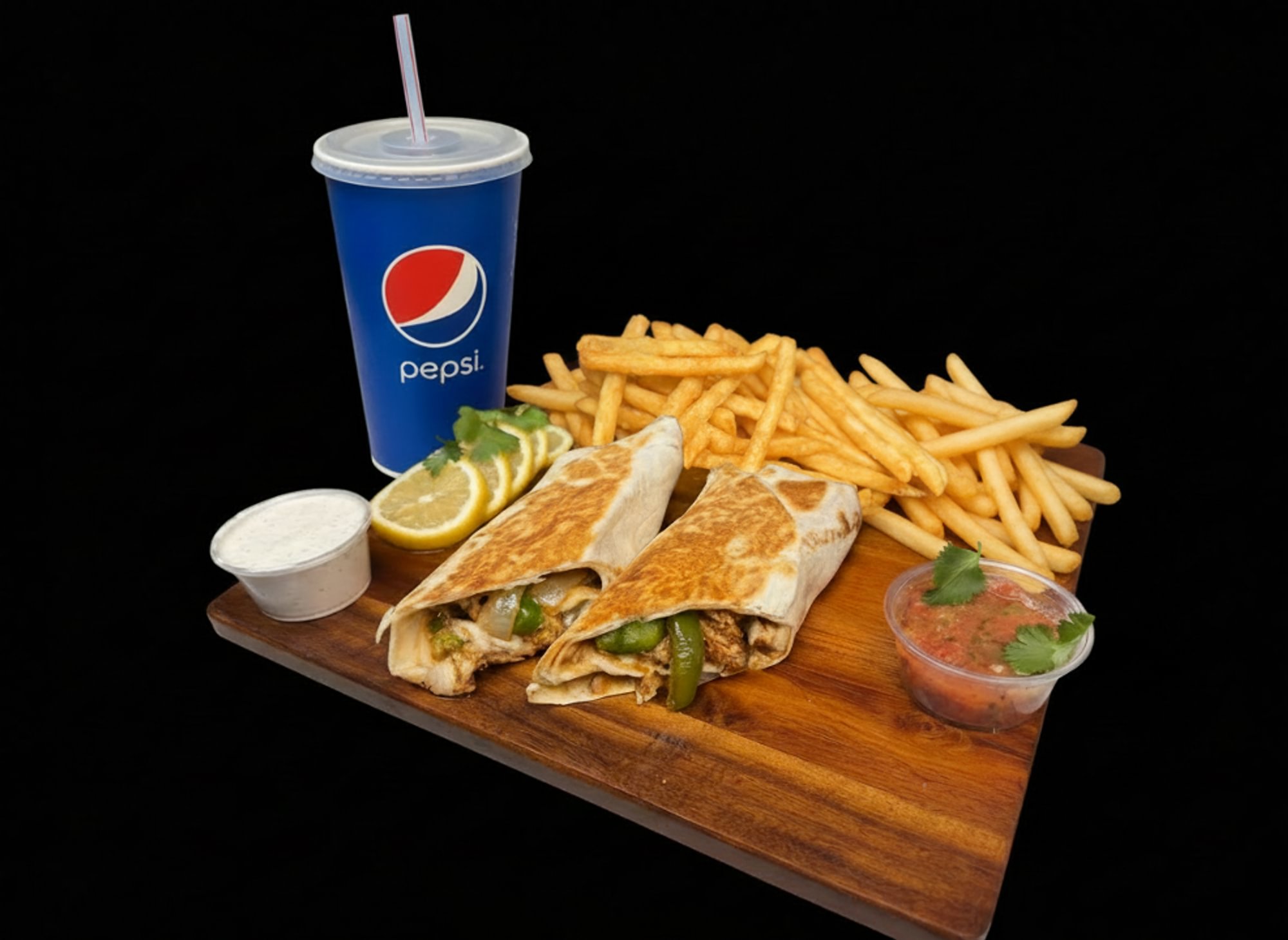 Fajita Wrap w/ fries & Drink