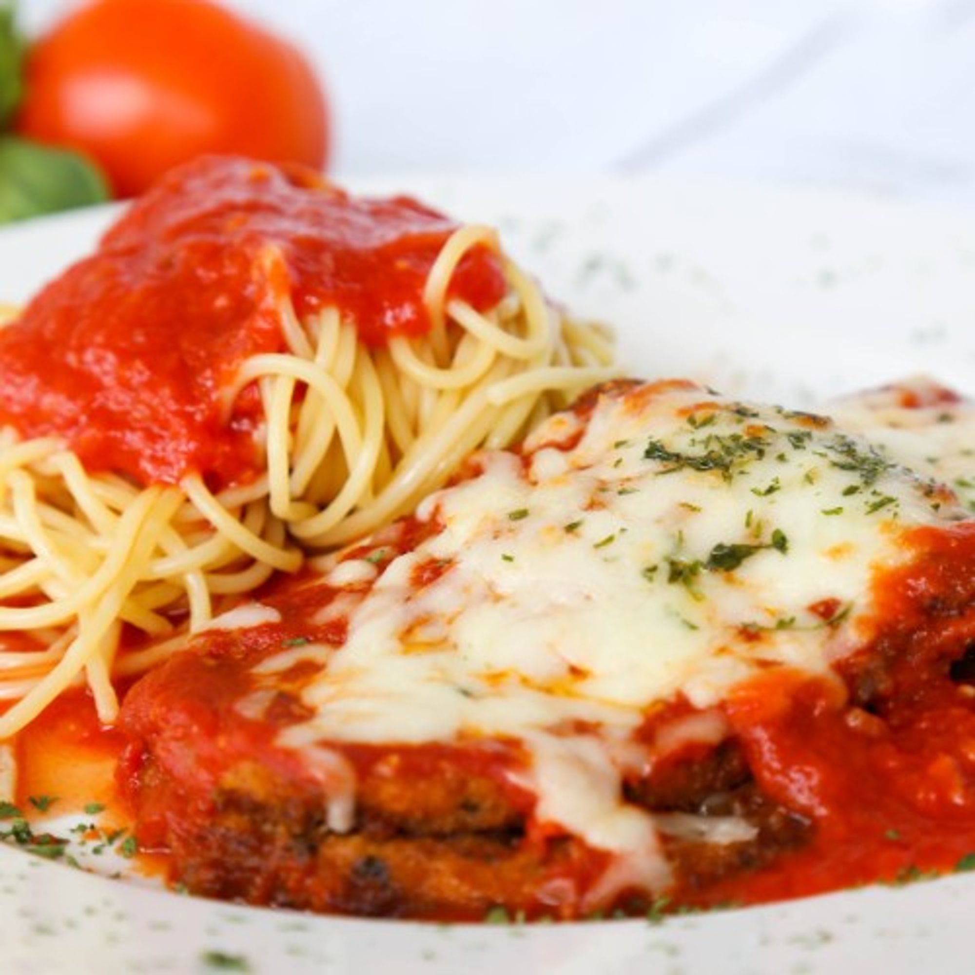 Eggplant Parmigiana with Spaghetti