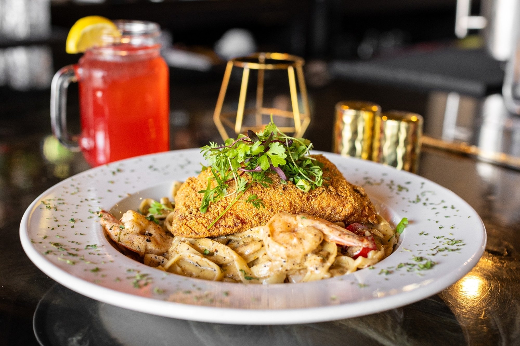 Fried Salmon Jerk Pasta