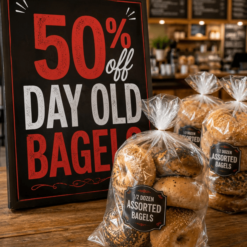Day Old Bagels 50% OFF (Half Dozen-6 pcs)