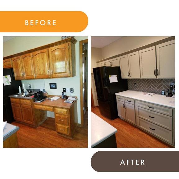 We recently upgraded another Kansas City kitchen with beautiful New Cabinets, Custom colors, and Redooring that gave this room a whole new look. The kitchen now has more storage options that take less space.