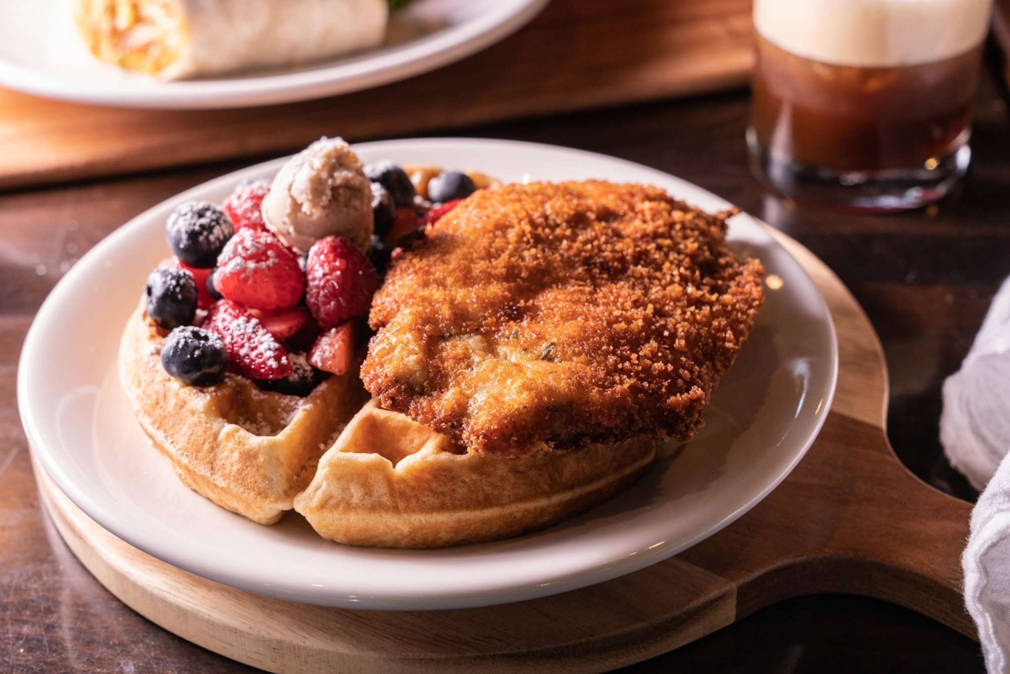 Chicken and Waffle w Berries