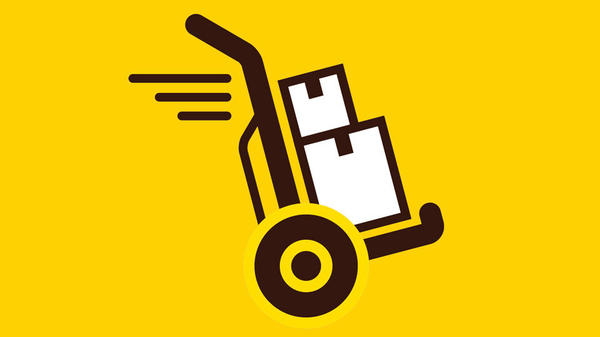 illustration of hand truck with packages stacked