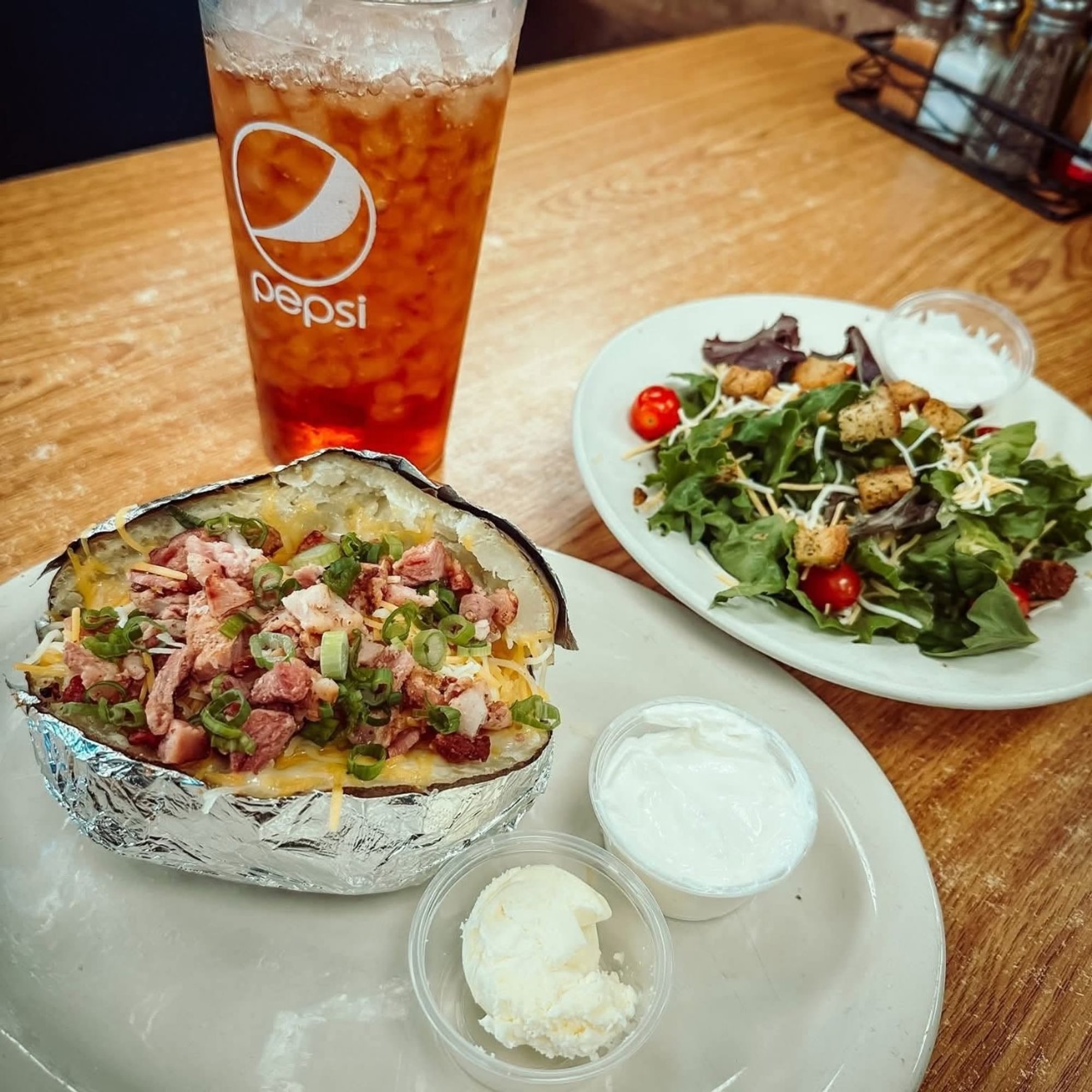 Loaded Baked Potato with side salad