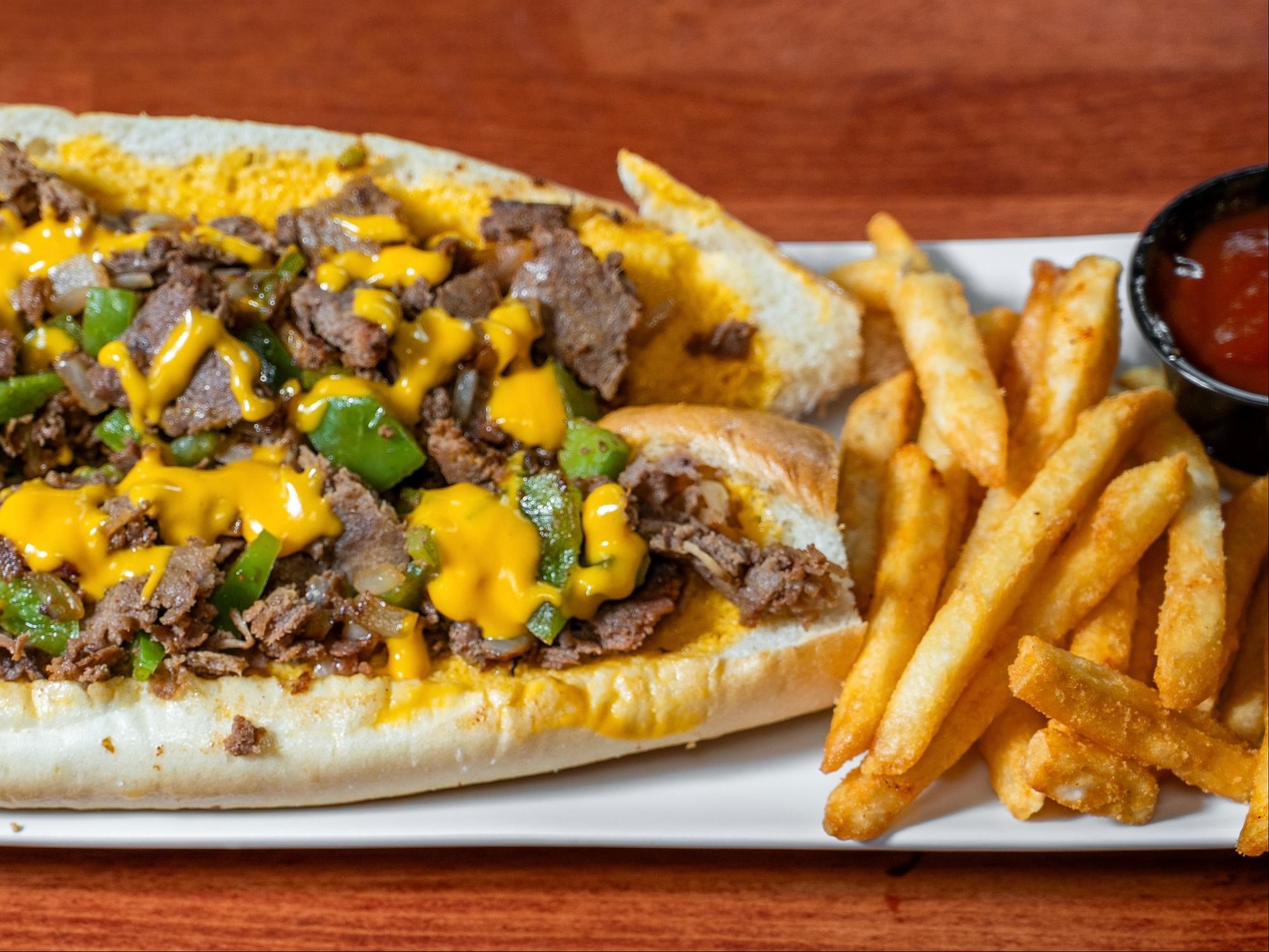 Philly Cheese Steak, Crispy Fries.