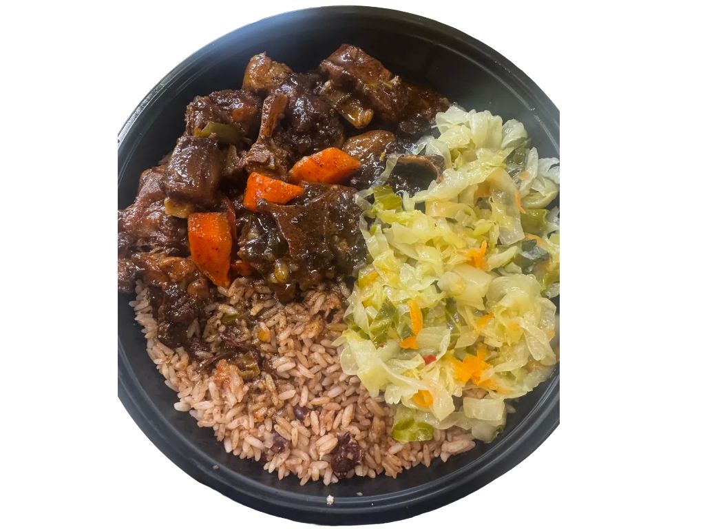 Oxtail Stew Rice & Beans, Cabbage