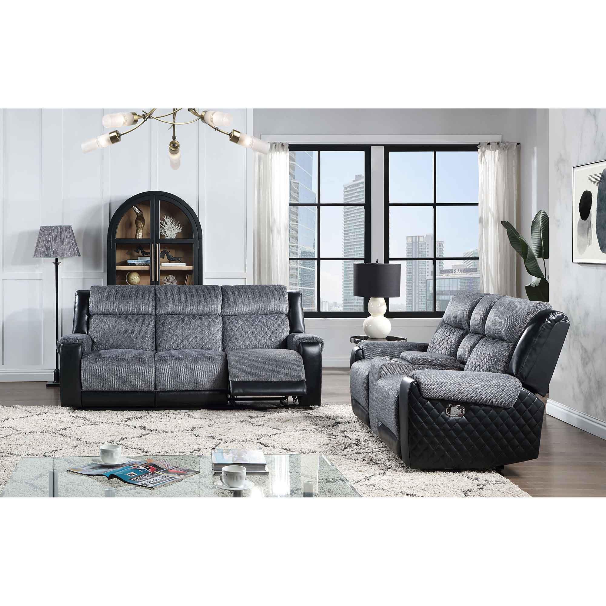 2- Piece Reclining Sofa & Loveseat - Gray & Black