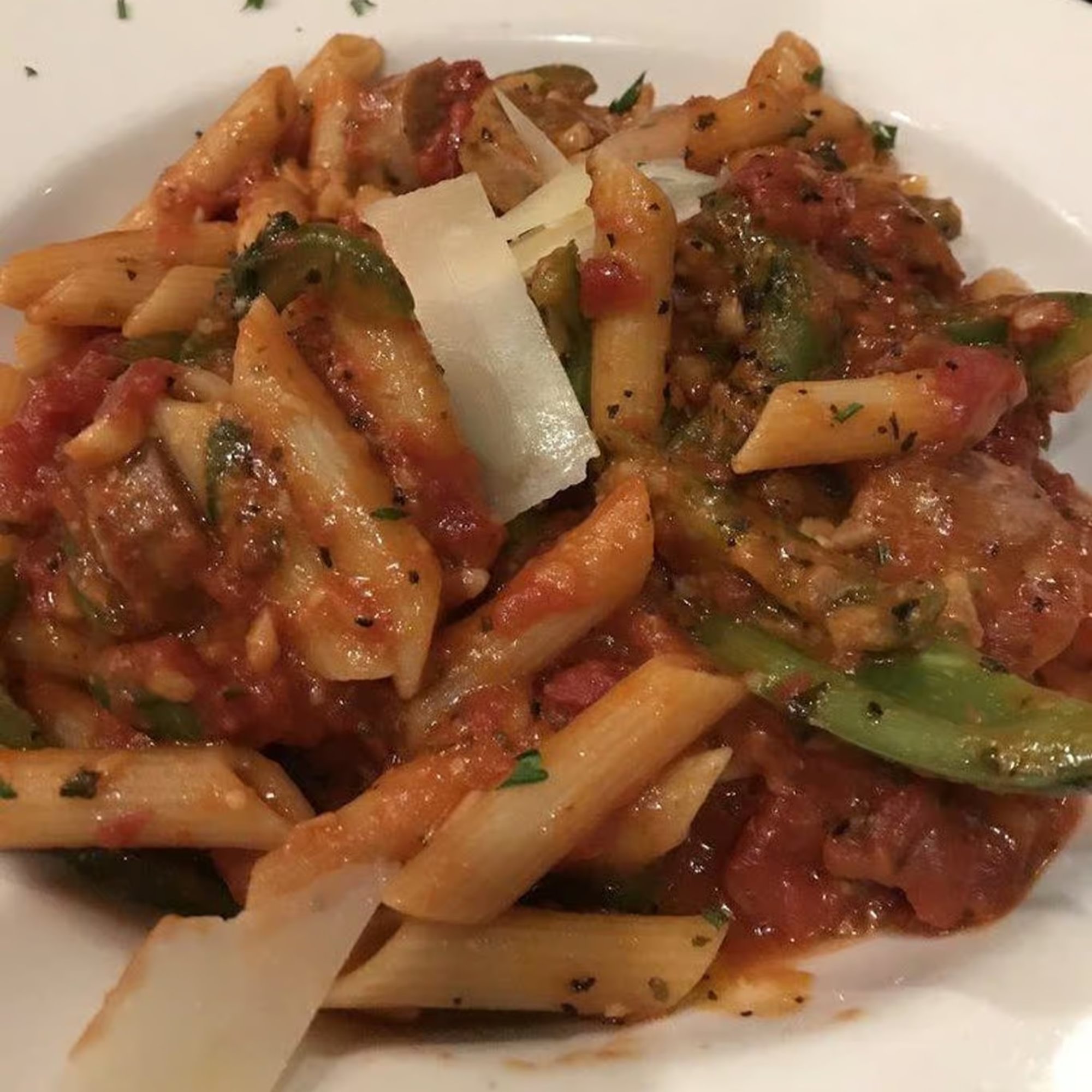 Sausage & Peppers Over Ziti