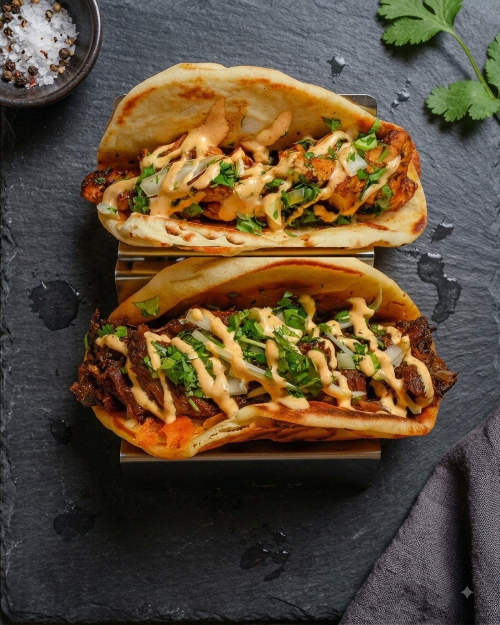 Lemon Chili Chicken Taco & Nihari Birria Taco