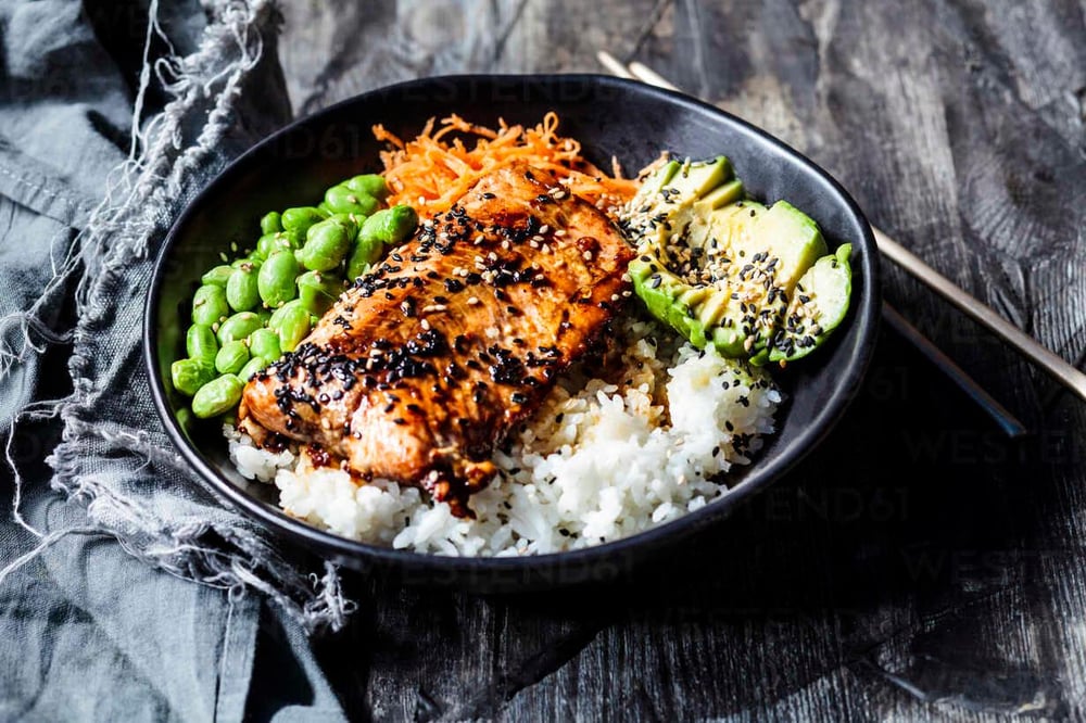 Salmon Rice Bowl With Bourbon Glazed