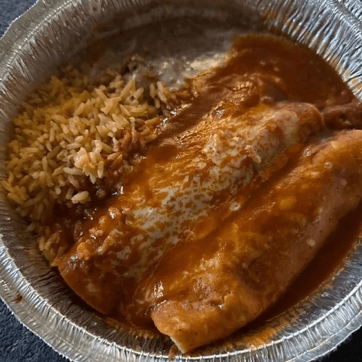 29. Two Beef Enchiladas, One Beef Taco, Rice & Beans