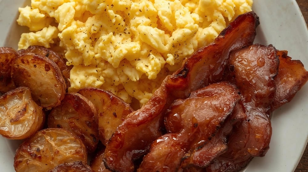 Two eggs with choice of meat, grits or home fries