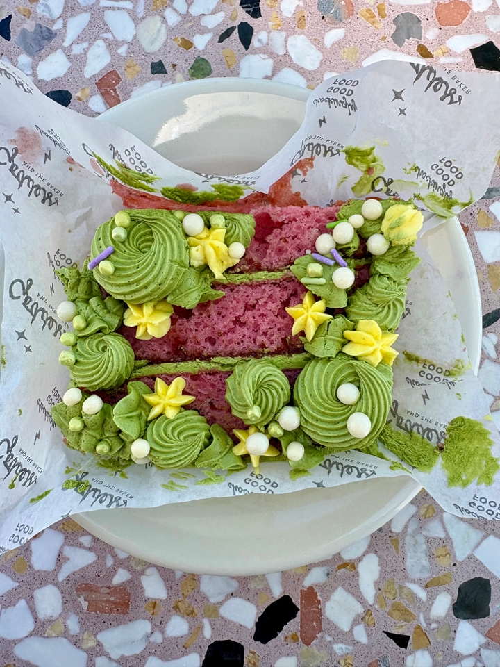 Strawberry Matcha Latte Cake Slice