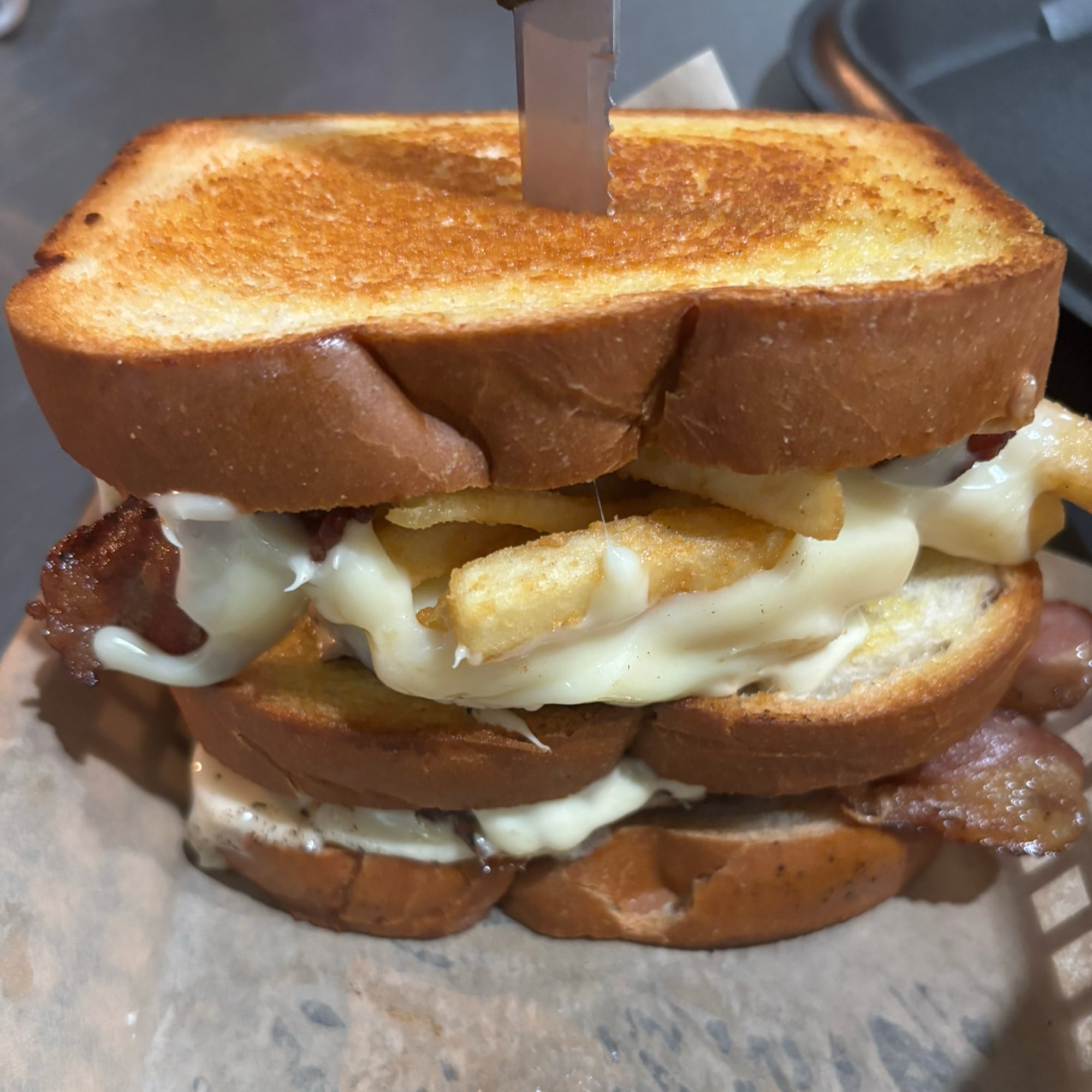 Bacon Cheese Fry Grilled Cheese Sandwich