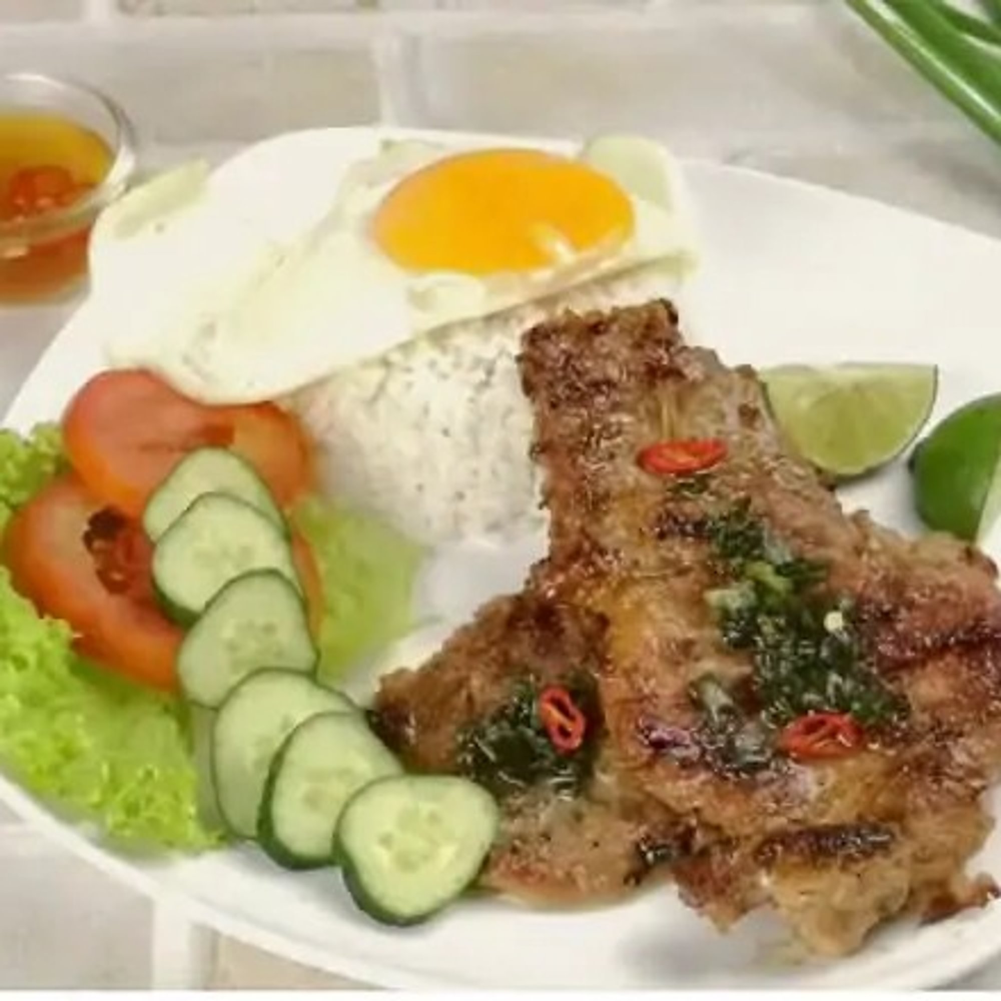 72. Grilled Pork Chop with Steamed Rice / Cơm Sườn Nướng