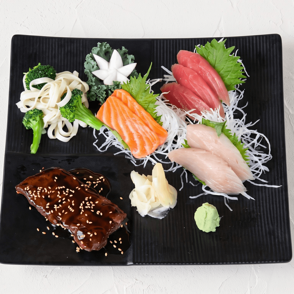 Beef Teriyaki and Sushi or Sashimi Dinner Combination