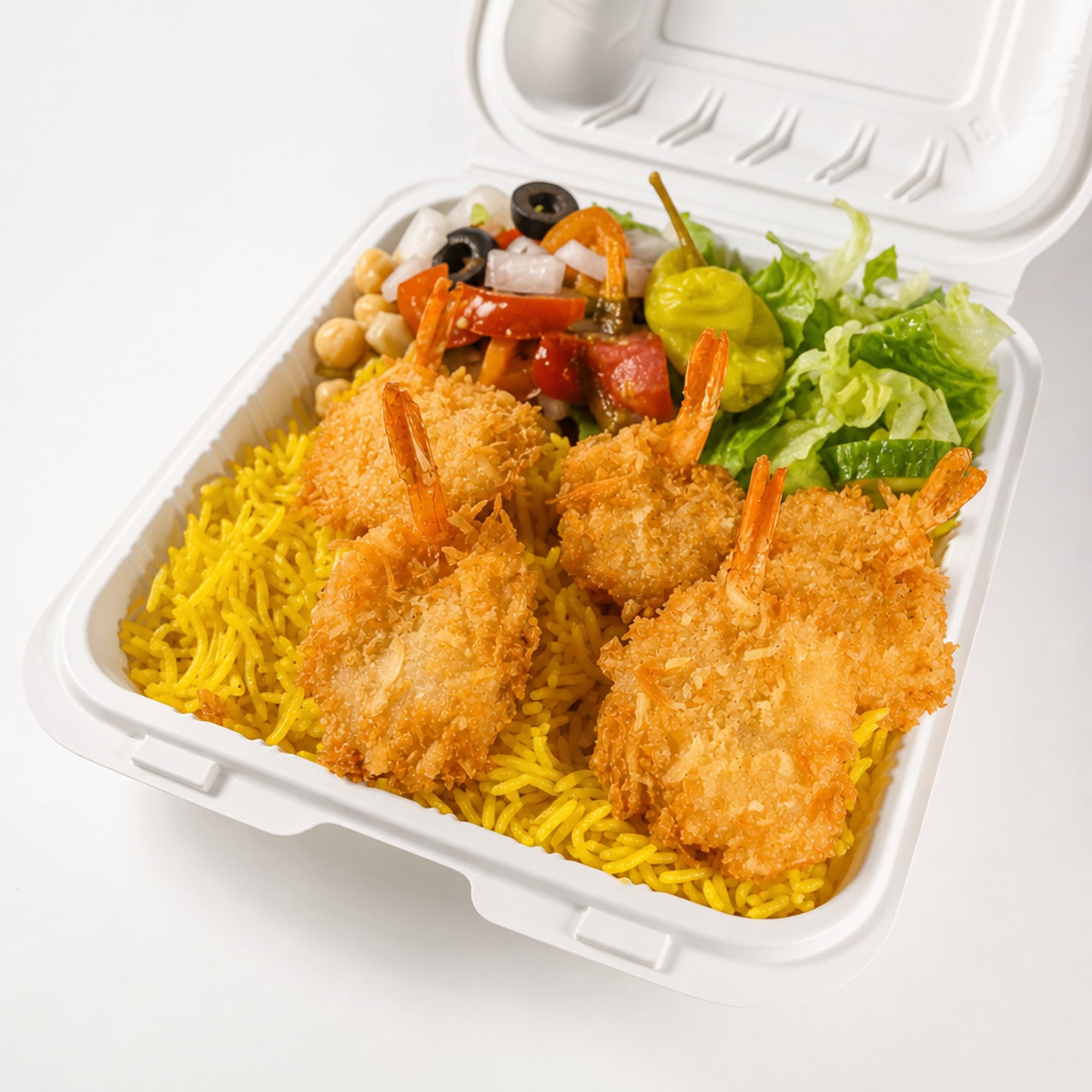 Jumbo Shrimp with Rice & Salad