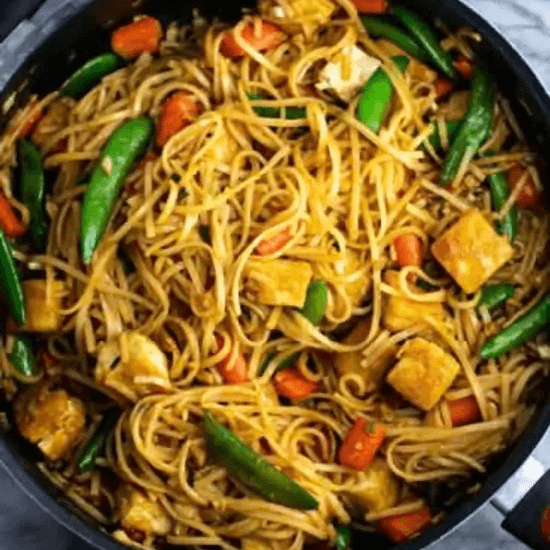133. Stir-Fried Egg Noodles with Mixed Vegetables & Tofu