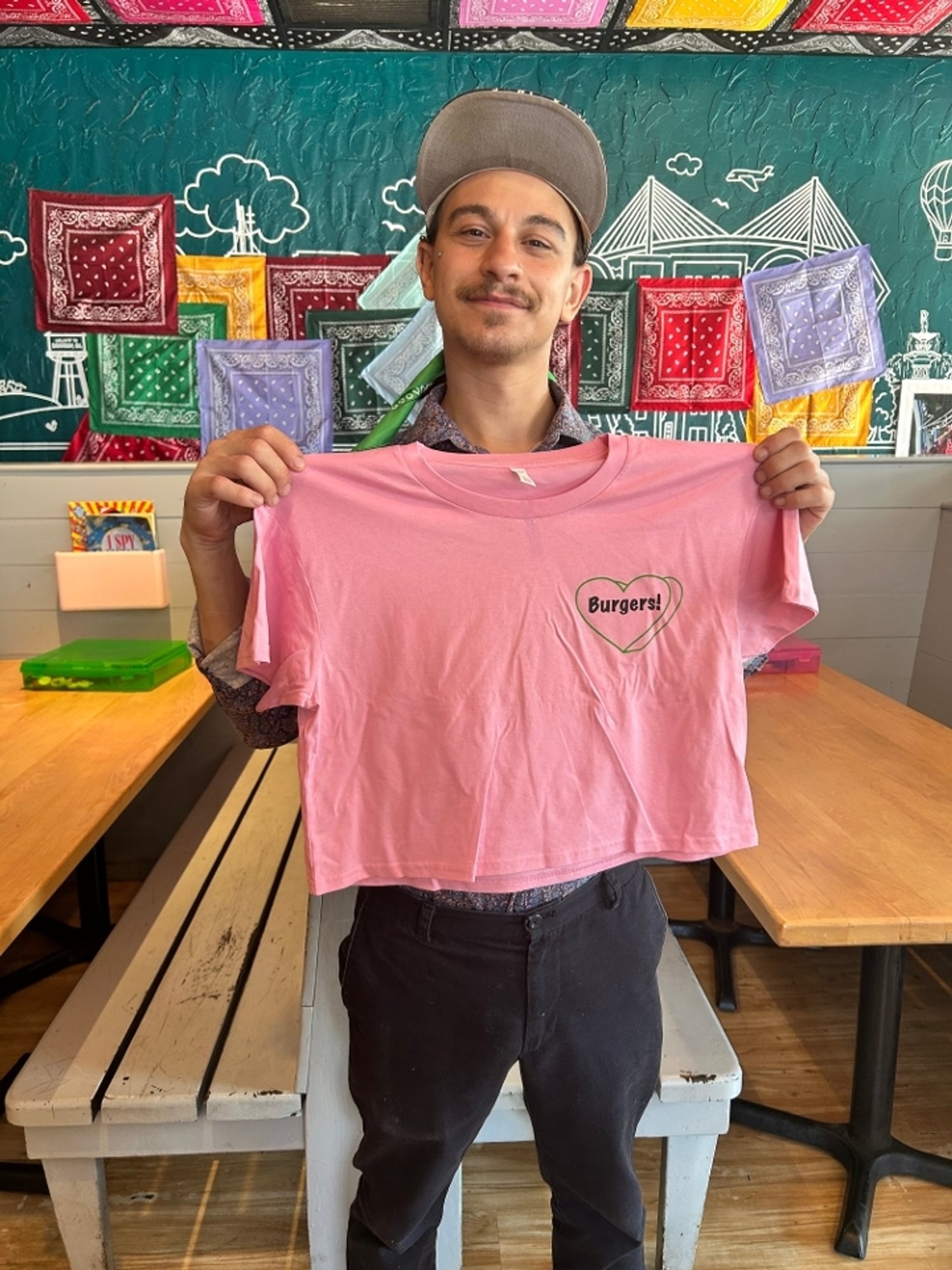 Cropped Pink Burger Heart T-Shirt (Small)
