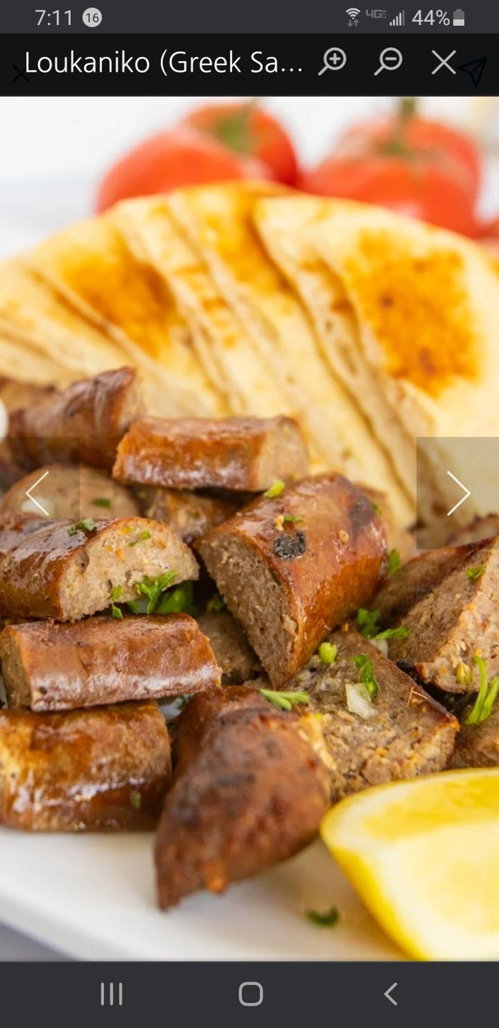 Loukaniko (Greek Pork Sausage) With Pita