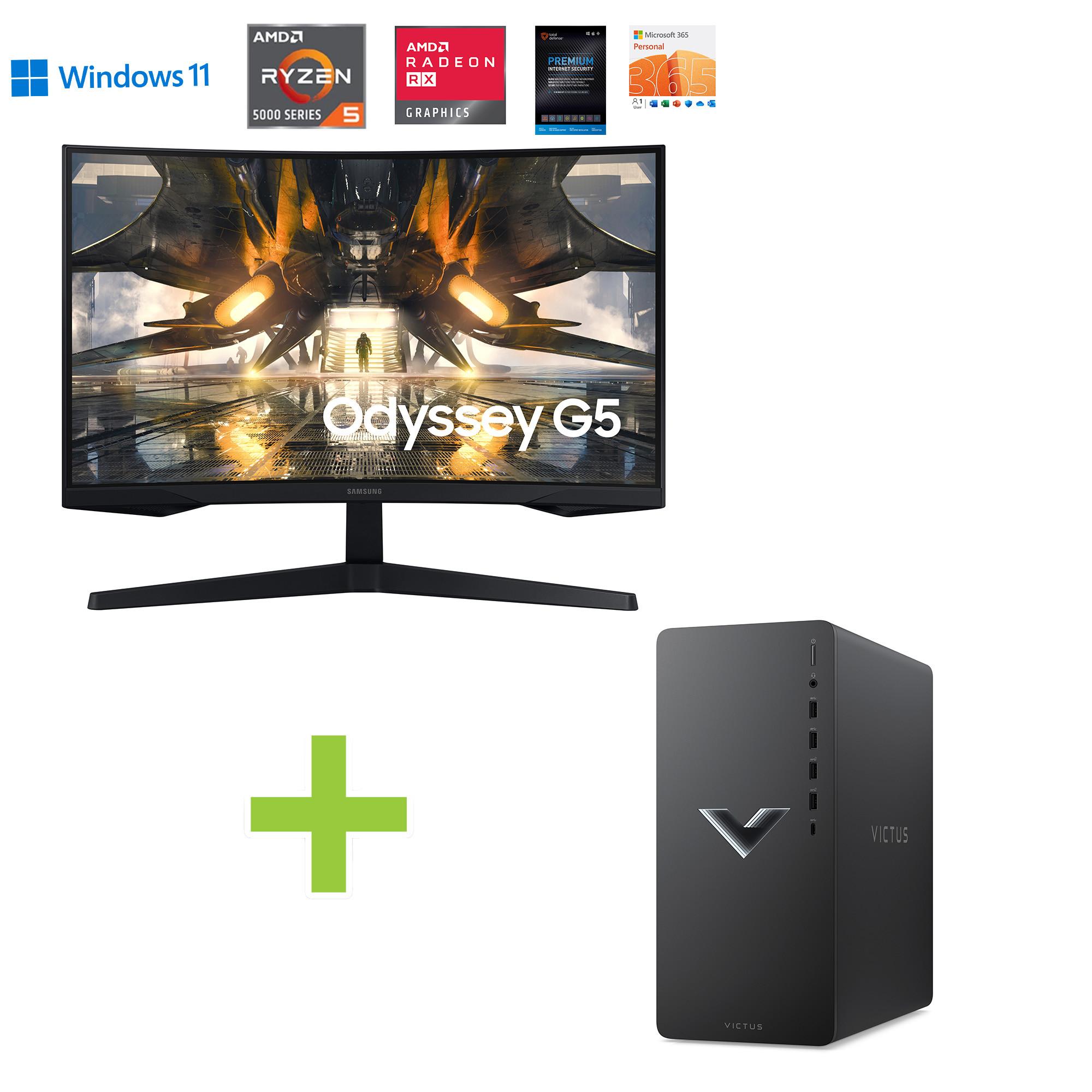 HP Victus Gaming Desktop w/ 27" Curved QHD LED Gaming Monitor, Total Defense Internet Security v. 11