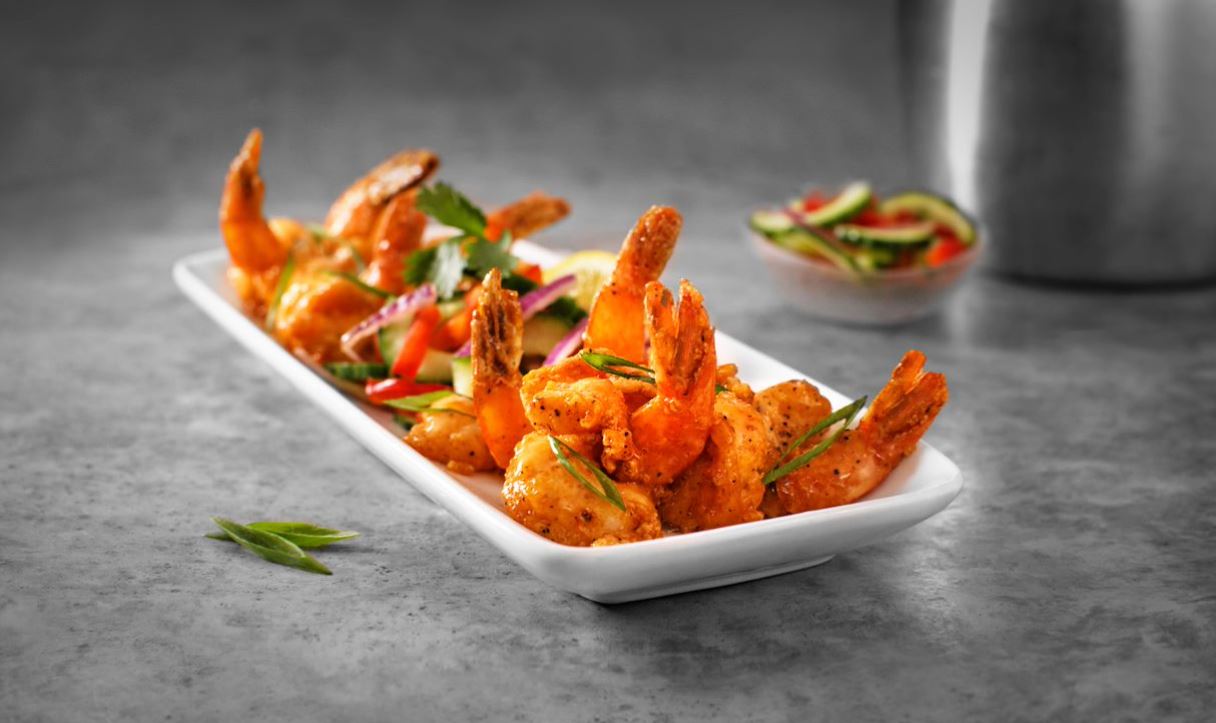 SPICY SHRIMP - succulent large shrimp, lightly fried and tossed in spicy cream sauce
