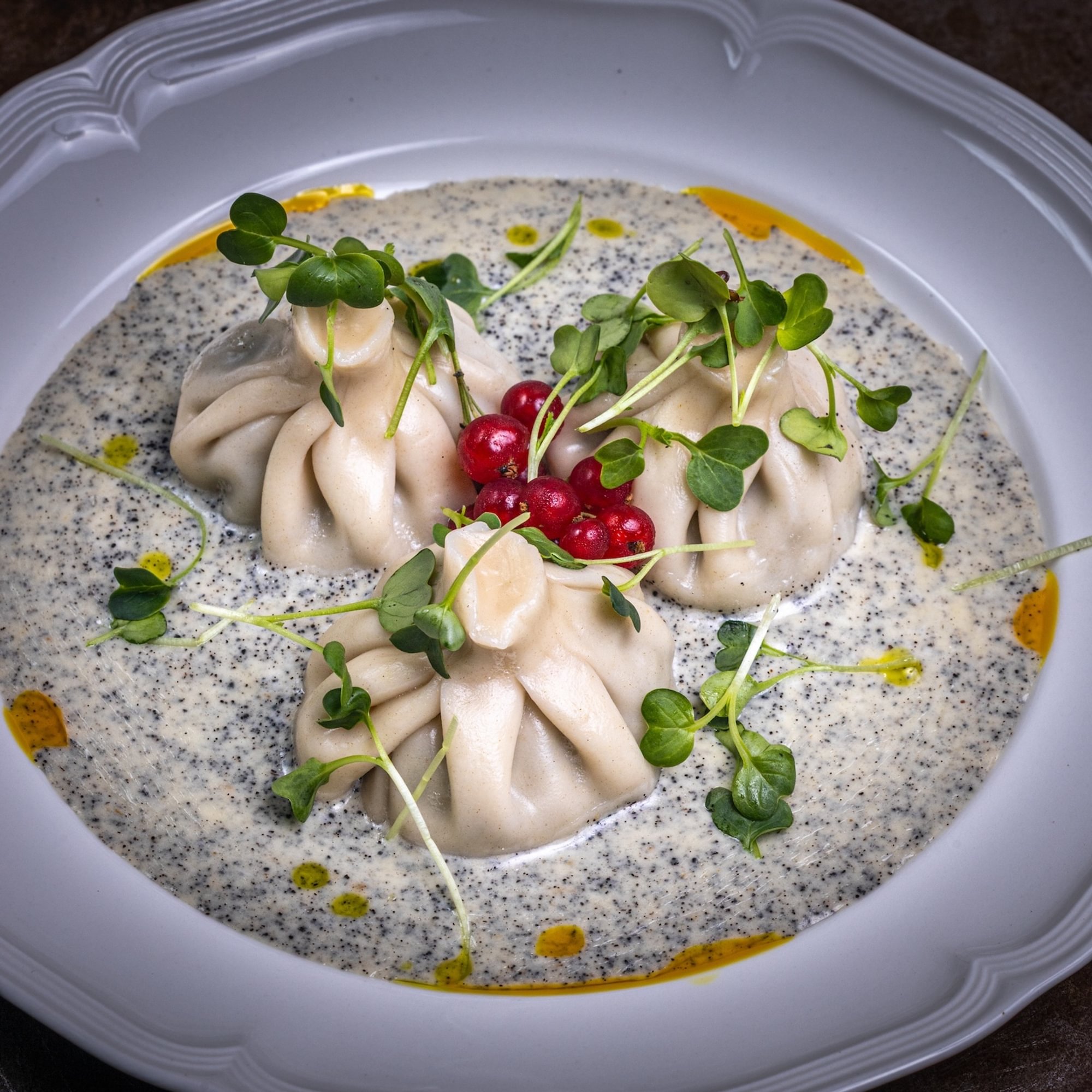 Mushroom Khinkali with Truffle Sauce