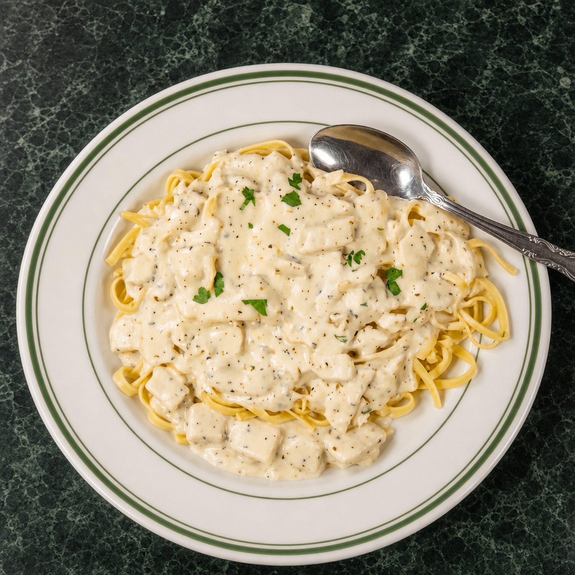 Chicken Alfredo over Fettuccini