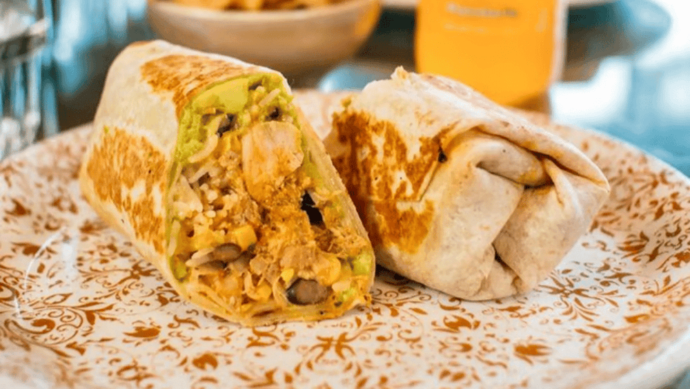 Spicy chicken tinga burrito