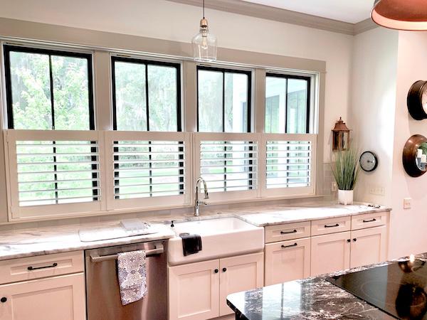 All we have to say is WOW! We love the way these beautiful cafe shutters compliment this modern Hilton Head kitchen. Cafe shutters are the perfect way to maintain ample privacy, while allowing natural light to flow into your home!