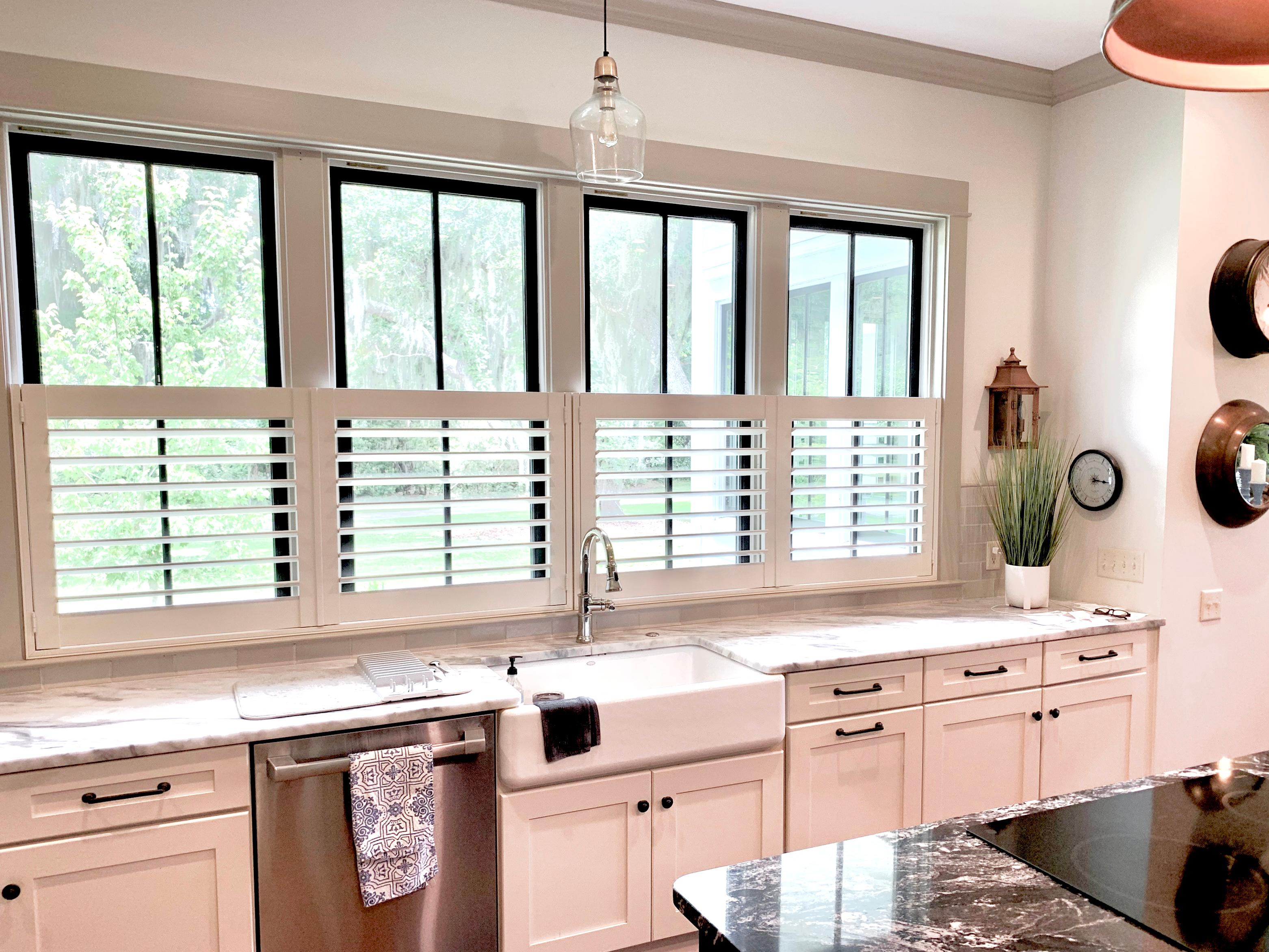 All we have to say is WOW! We love the way these beautiful cafe shutters compliment this stunning kitchen. Cafe shutters are the perfect way to maintain ample privacy, while allowing natural light to flow into your home!