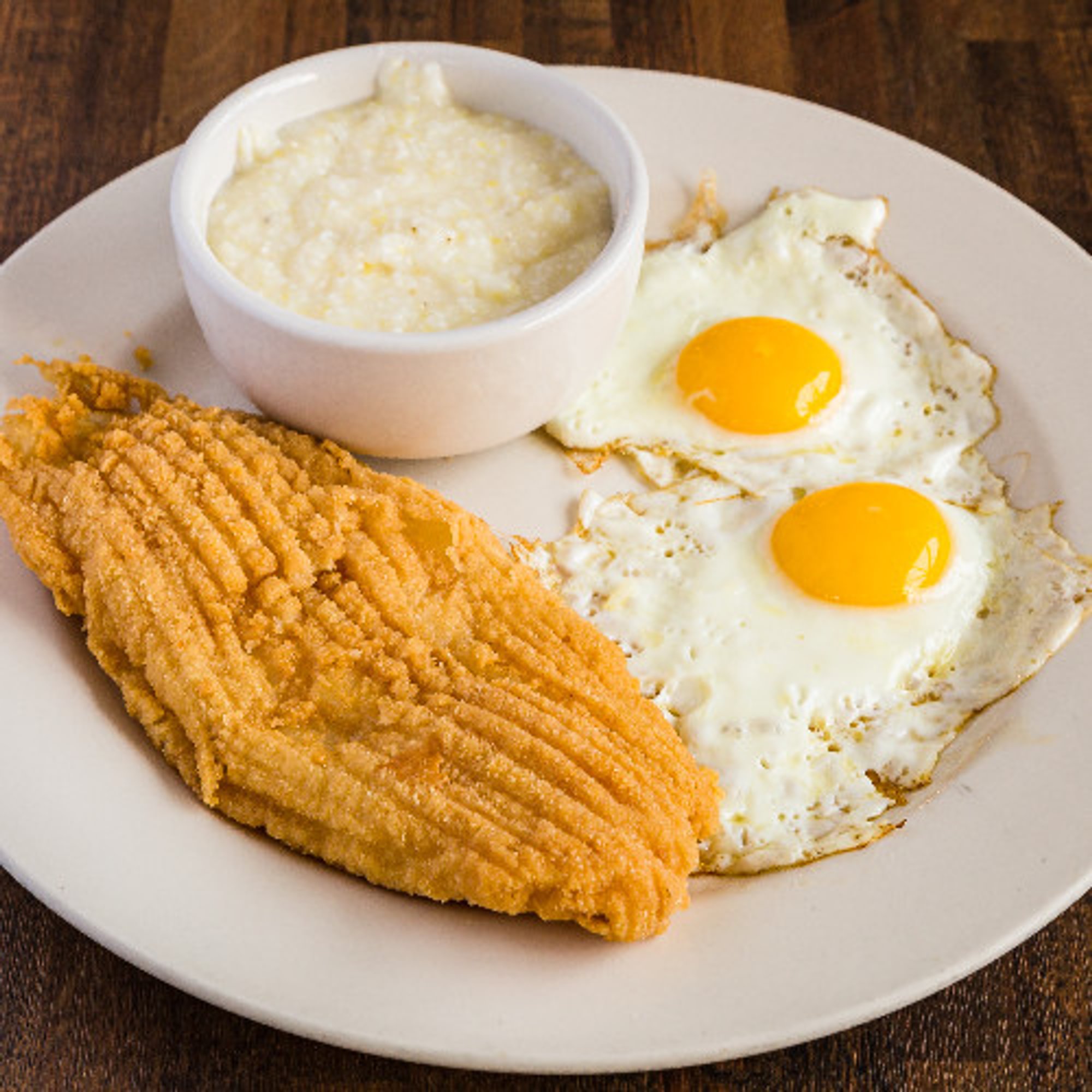 2 Eggs with Fish and Grits
