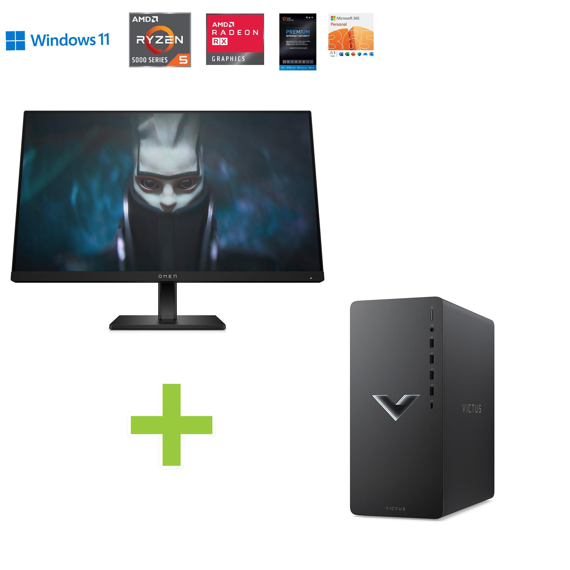 HP Victus Gaming Desktop w/ OMEN 24" Monitor, Total Defense Internet Security v. 11, & Microsoft 365