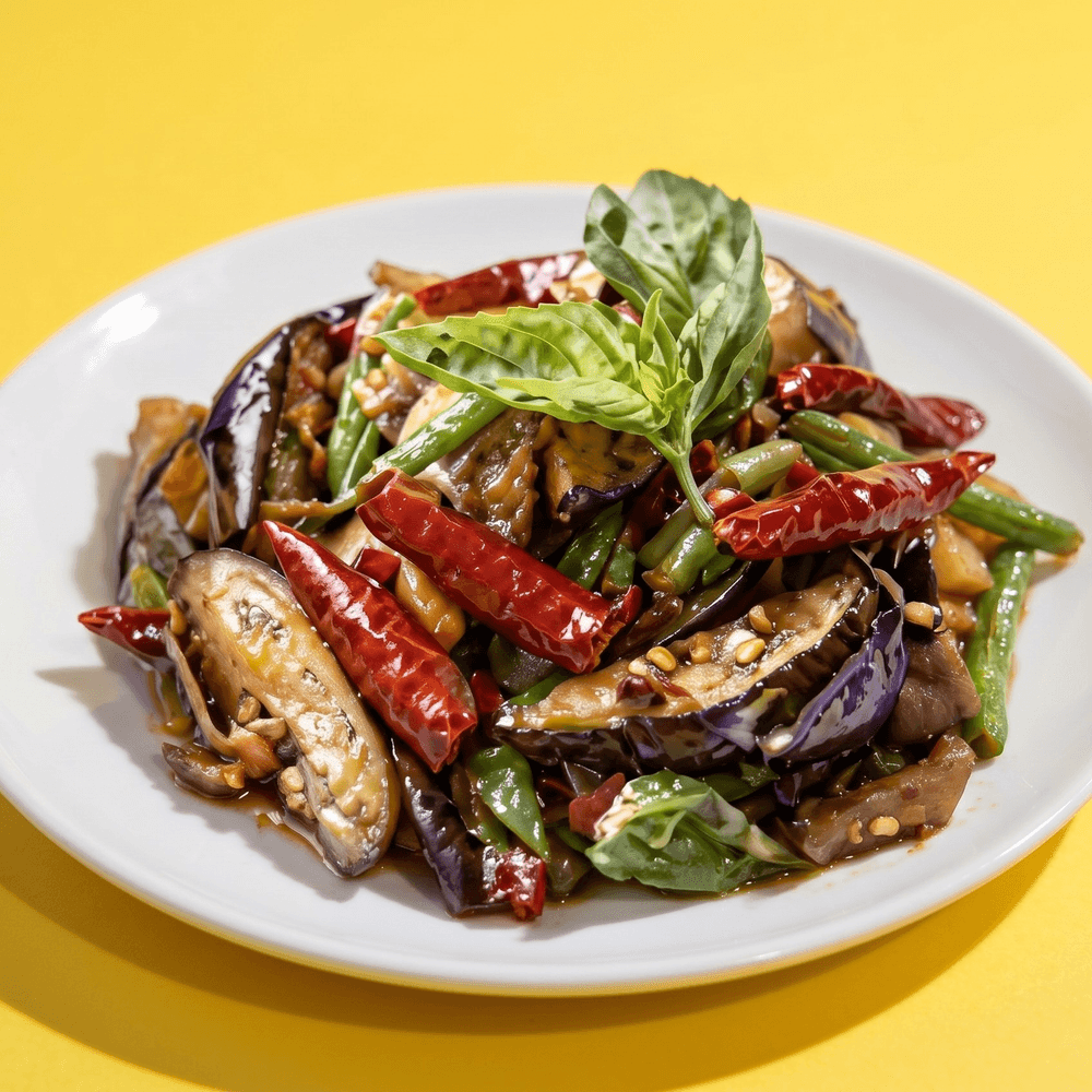 Spicy Eggplant with Basil Leaves