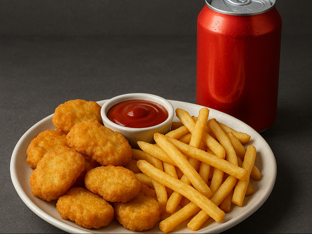 Chicken Nuggets 14 Pcs Combo W/fries 1 can Soda